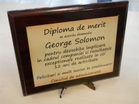 Diploma metalica pe suport de lemn
